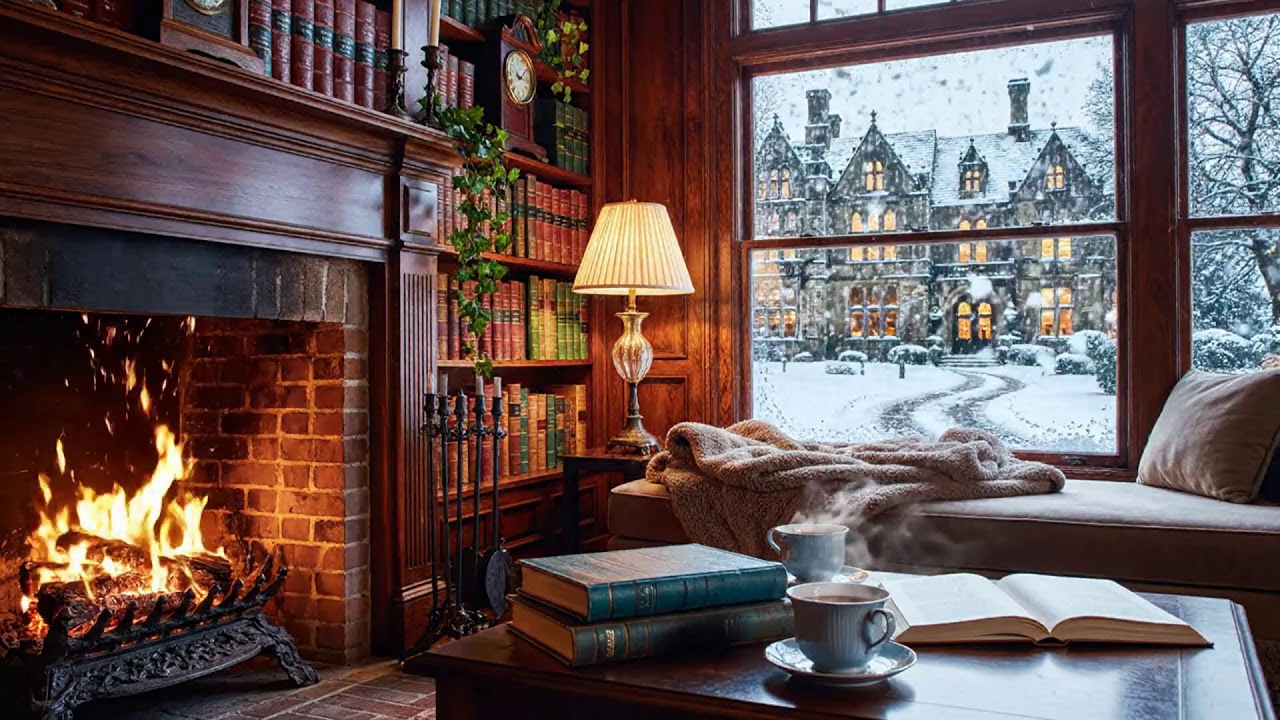 Relaxing Winter Piano Jazz LIVE 🔥 Fireplace Coffee Shop Ambience for Deep Work