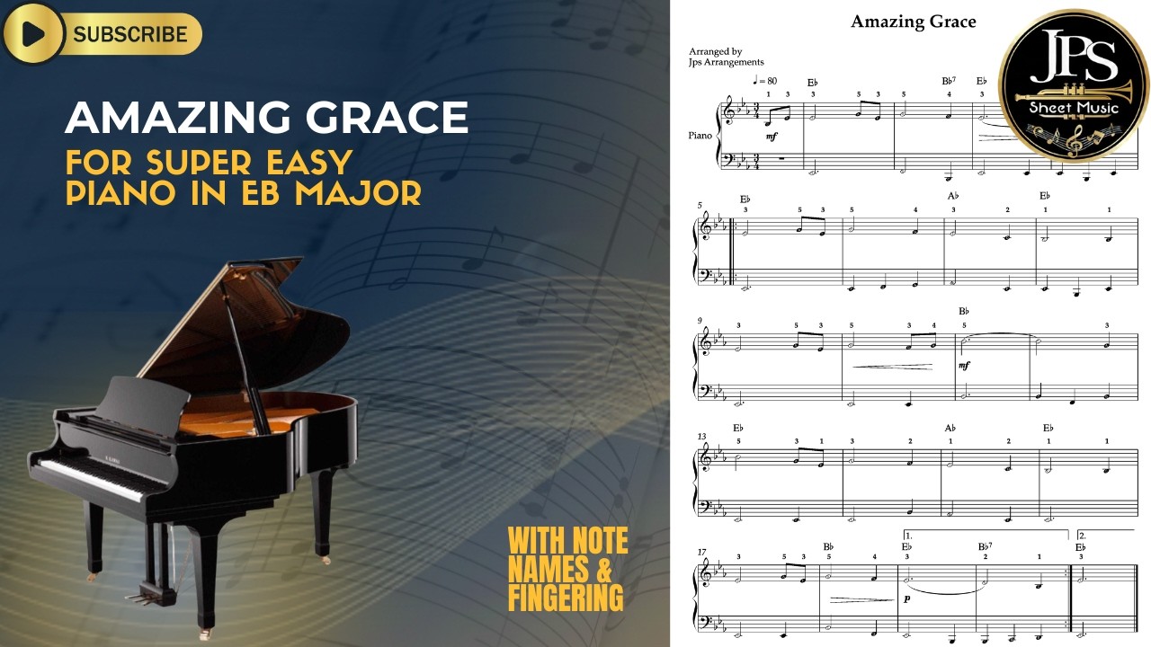 Amazing Grace - Easy Piano Tutorial (Eb Major) | Sheet Music