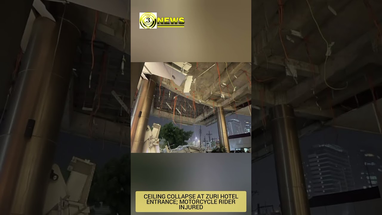 CEILING COLLAPSE AT ZURI HOTEL ENTRANCE; MOTORCYCLE RIDER INJURED