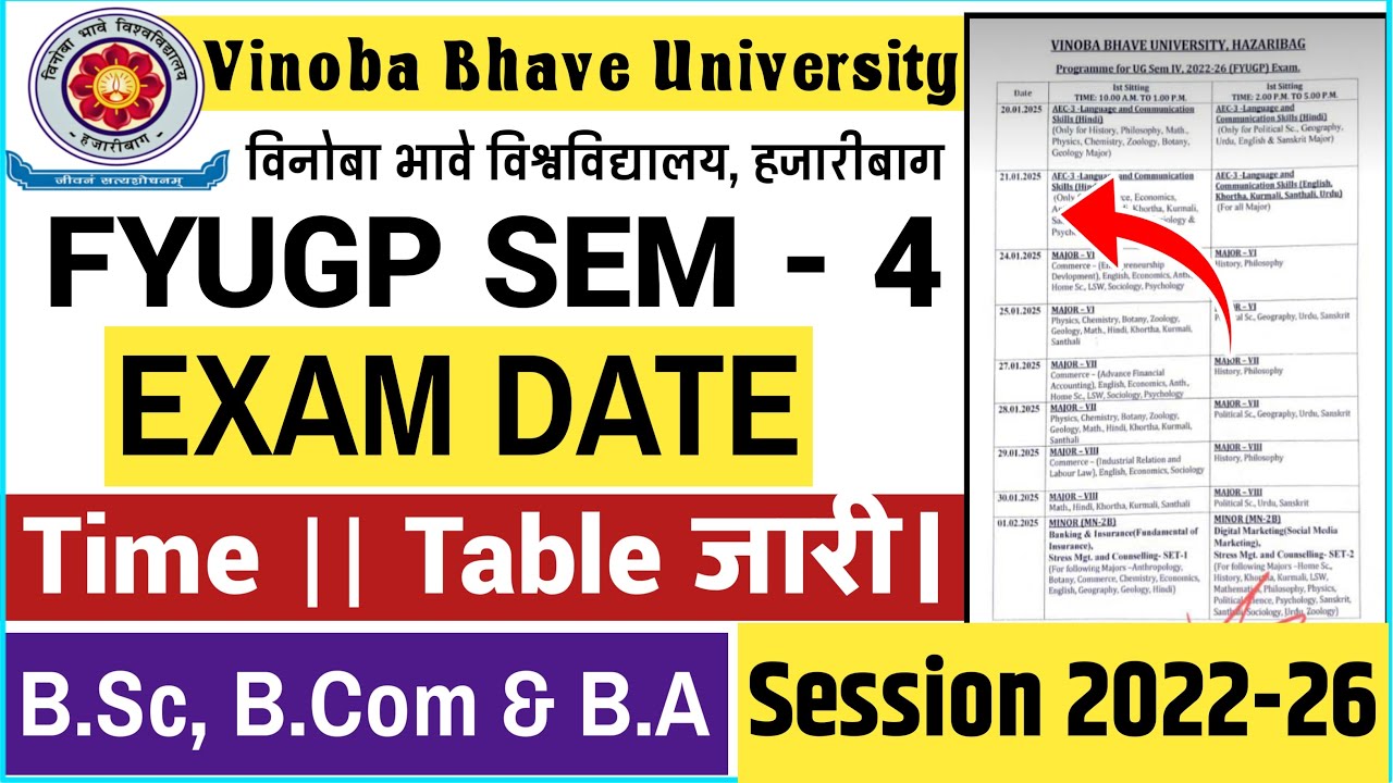 VBU FYUGP Semester 4 Exam Date 2022-26 Session || Vbu Semester 4 Exam Routine 2024 || Vbu Hazaribagh