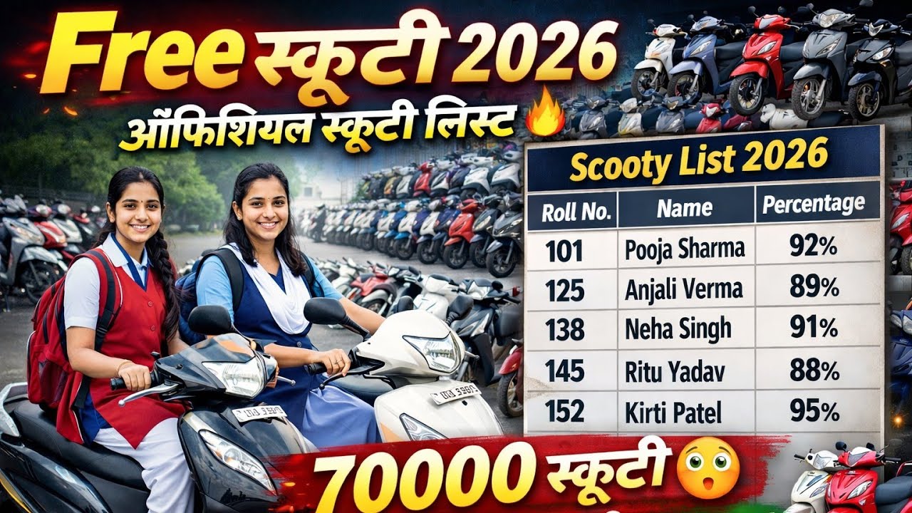Raj. फ्री स्कूटी 2026 लिस्ट..Scooty List Out 🔥 Scooty कैटेगरी .. 70000 स्कूटी 🚨 नाम देखें लिस्ट में