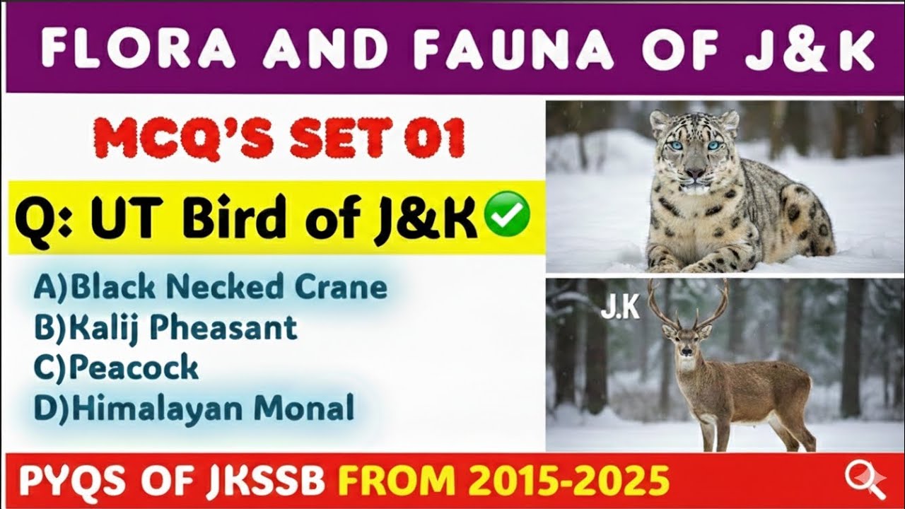 Flora and Fauna of J&K | Top 30 MCQs | Jkssb previous year questions | Jkssbexams | Jkpsc exams |