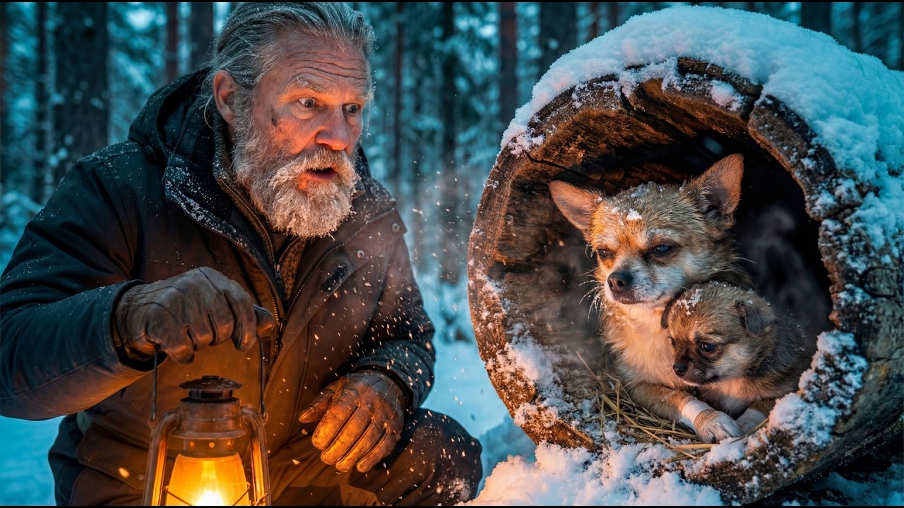 🐶 A Freezing Chihuahua Mom and Her Puppy Were Found at an OLD MAN’s Hidden Log Shelter in -71°C