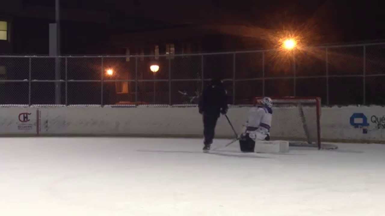 Elite NHL Hockey Goaltender practicing at Montreal Outdoor rink
