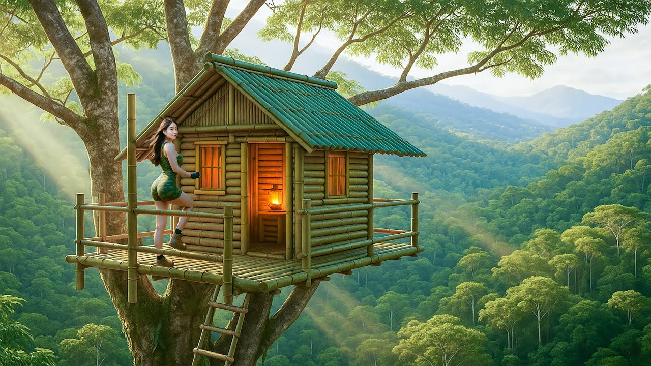 Living in The Jungle By Crafting the Ultimate Bamboo Cabin in A Peaceful Forest Paradise