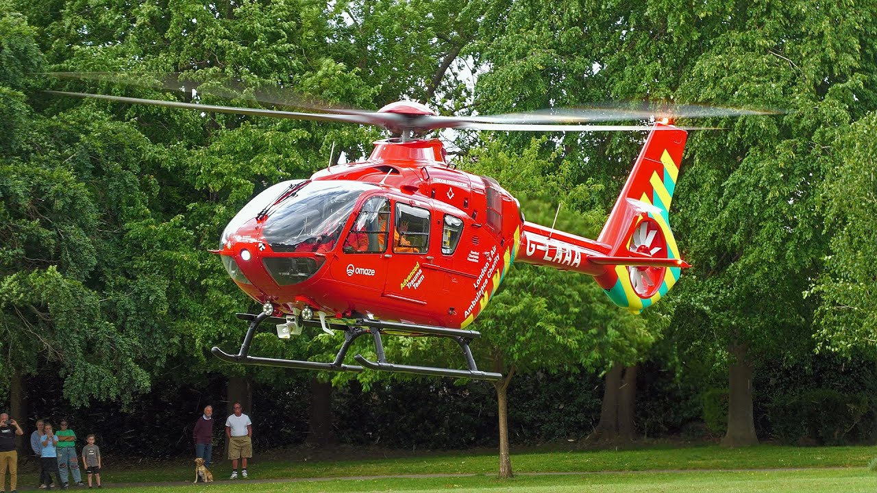 Air Ambulance H135 start-up & takeoff in Ruislip