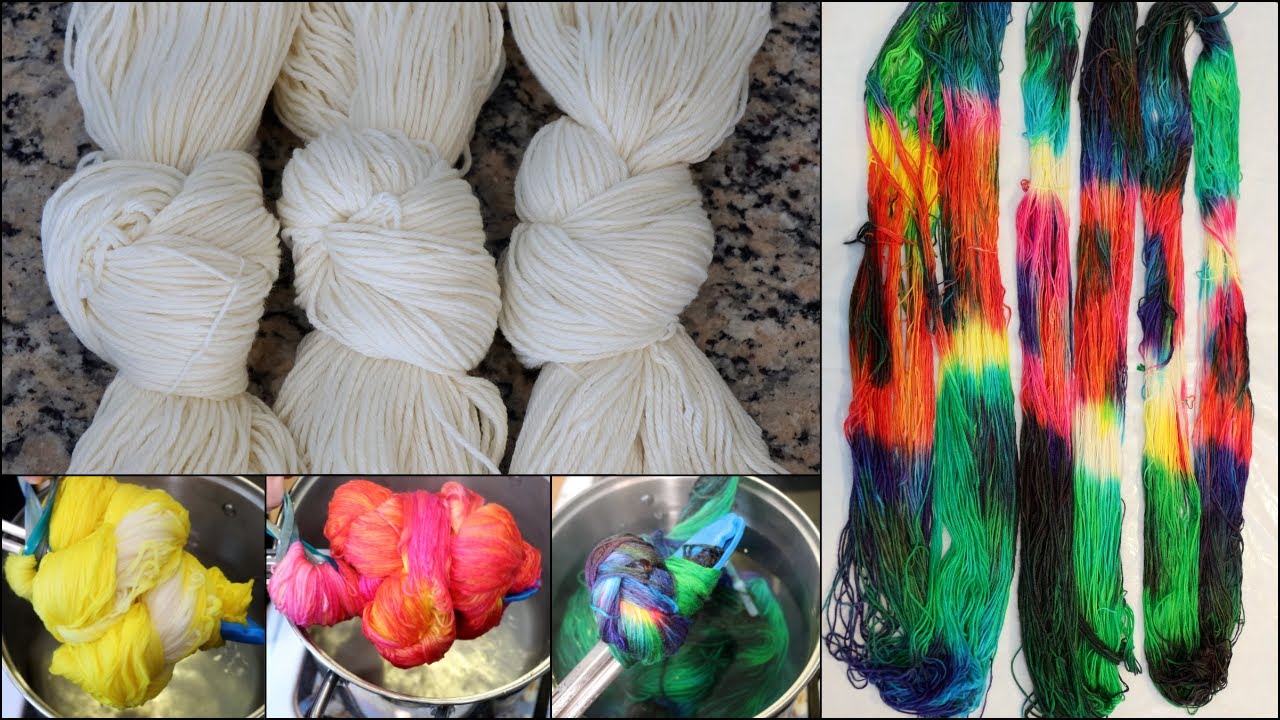 Dyeing Knotted Yarn 3x with Primary Colors; Resist Dyeing Yarn (Dyepot Weekly 599)