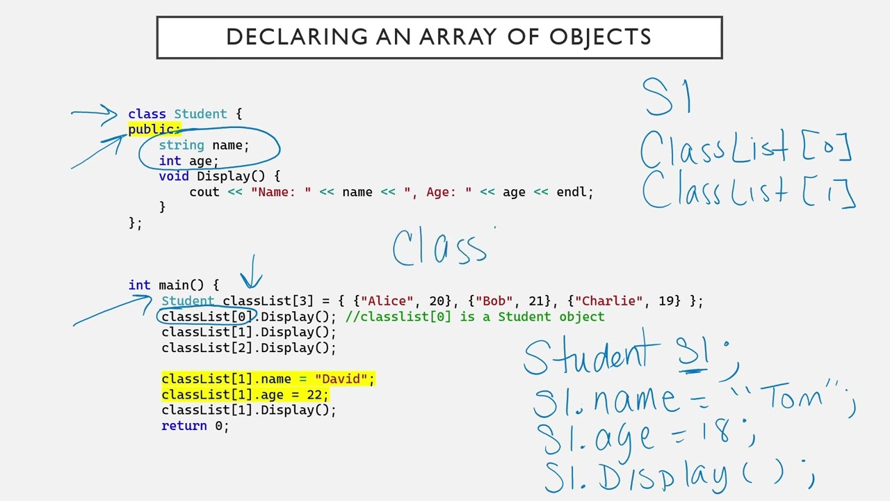 arrays of objects and classes with arrays overview