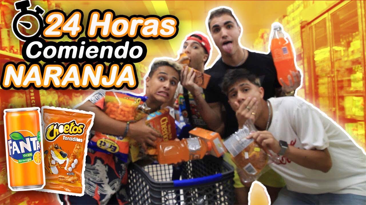 24 HORAS COMIENDO COMIDA NARANJA!!