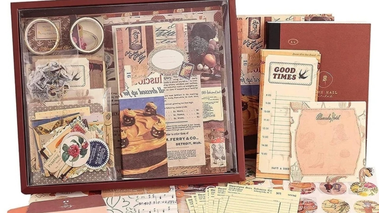 Scrapbook Kit Unboxing | 346 Pc Vintage Asthetic scrapbook Kit with Antique paper, stickers, tape