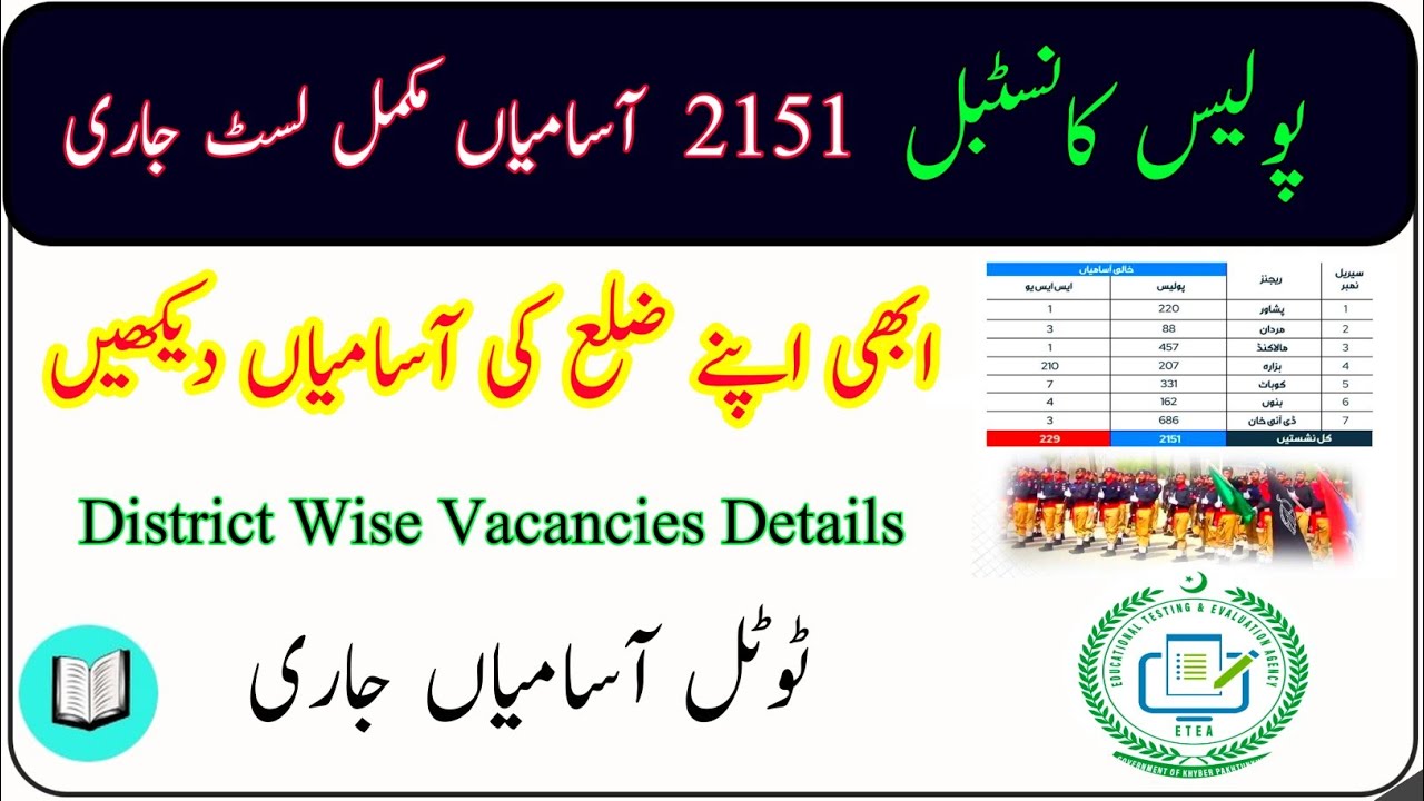 KPK Police Constable Jobs District wise vacancies details