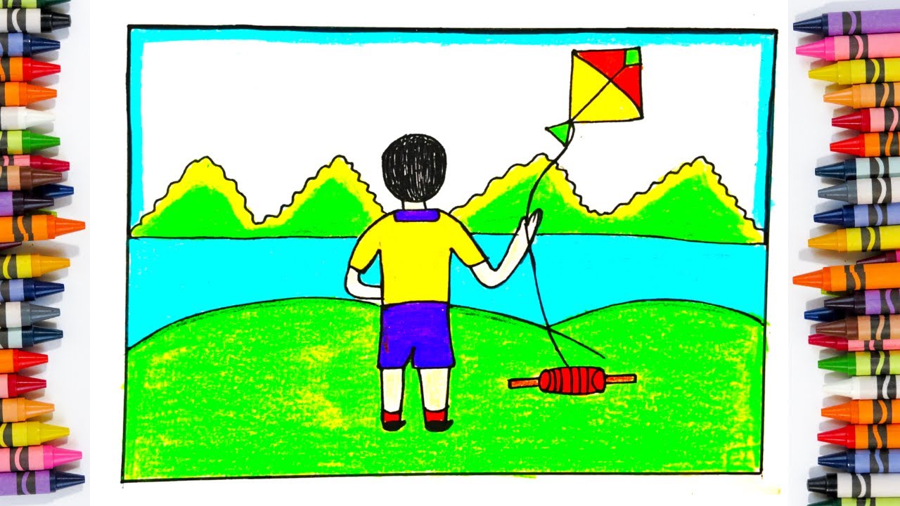 How To Draw Kite Flying Festival Scenery Easy Steps| Indian Festival Makar Sankranti Special Drawing