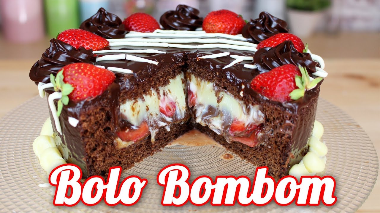 Bolo Bombom | Bolo Bombom Recheado c/ Brigadeiro de Leite Ninho, Nutella e Morangos | Cakepedia