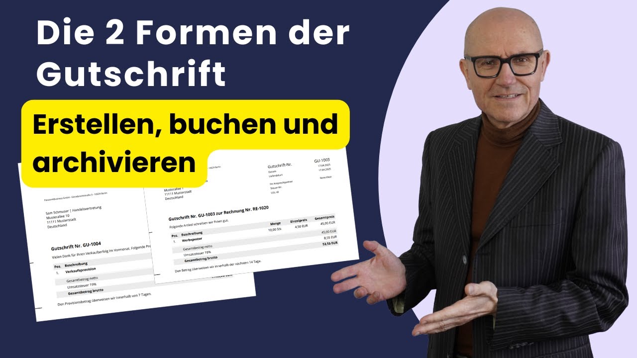 Gutschrift erstellen, buchen und archivieren: Anleitung (auch f&uuml;r Kleinunternehmer)