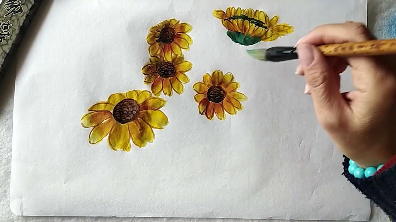 为师友画的向日葵技法示范，笔法清晰，简单易学。