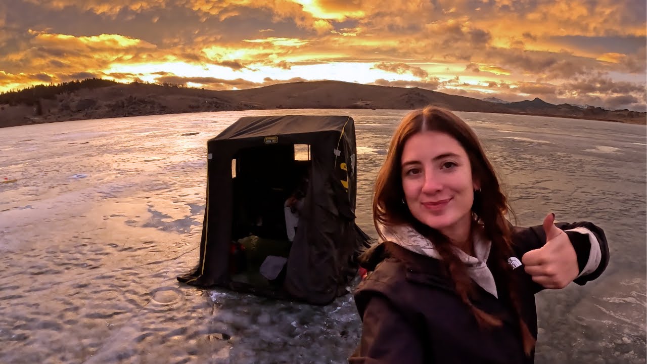 Ice Fishing in Colorado Big Rainbow Trout & a Wild Sunset