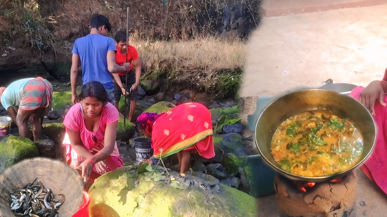 Tribal Style Fishing and Traditional Village Cooking / Desi Village Girl Fishing Video