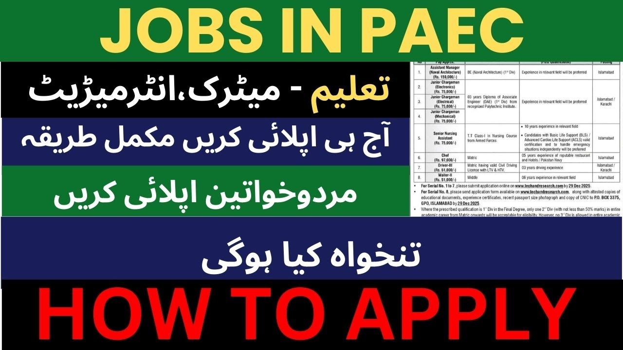 PAEC Jobs 2025 | Pakistan Atomic Energy Commission New Jobs | Apply Online | Latest Jobs in Pakistan
