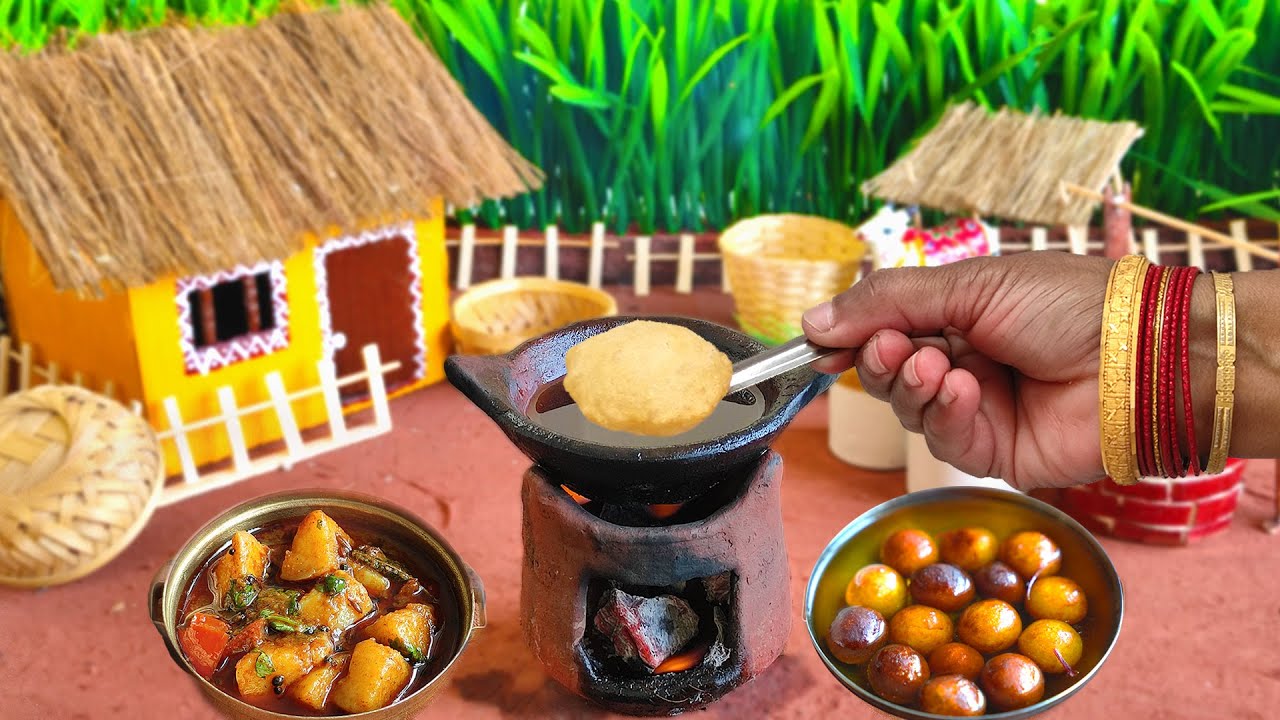 Miniature Aloo Sabzi + Poori + Gulab Jamun | Miniature Cooking | The Mini Food Show
