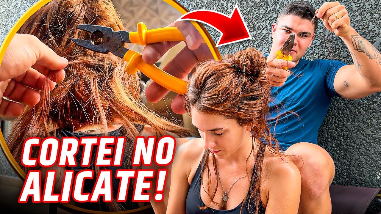 CORTEI O CABELO DA MINHA MULHER NO ALICATE! (não é clickbait)
