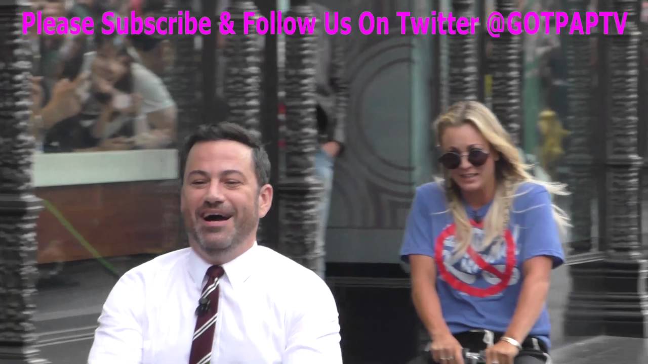 Kaley Cuoco and Jimmy Kimmel film a skit outside Jimmy Kimmel Live at the Grove in Los Angeles