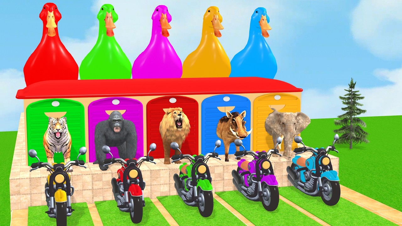 Long Slide Game With Cow Elephant Gorilla Hippopotamus Tiger 3d Animal Game Funny 3d AnimalsVideo
