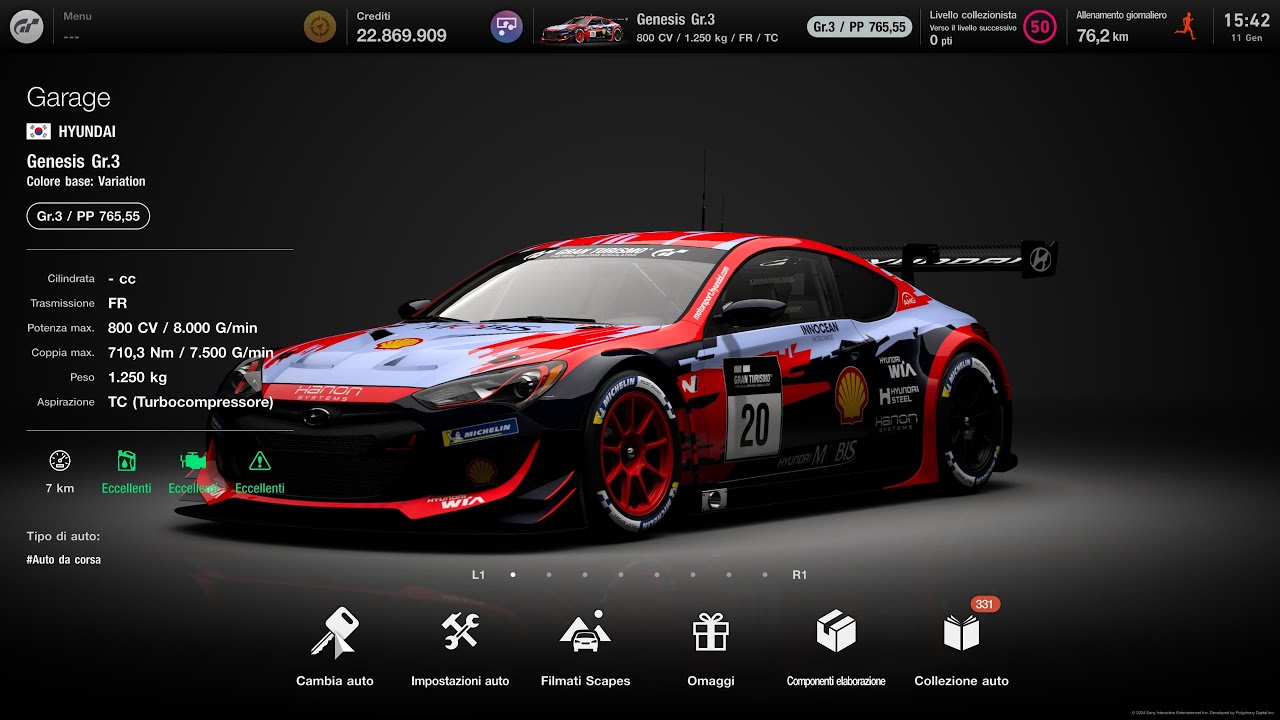 GT7 SARDEGNA 800PP - HYUNDAI GENESIS GR3