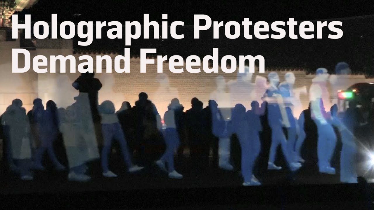 Holographic Protesters Demand Freedom In South Korea