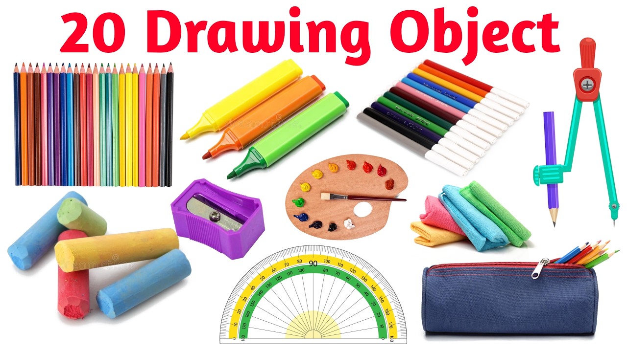 20 Drawing Objects Names | Learn Drawing Tools in English and Hindi | Kids Educational Video