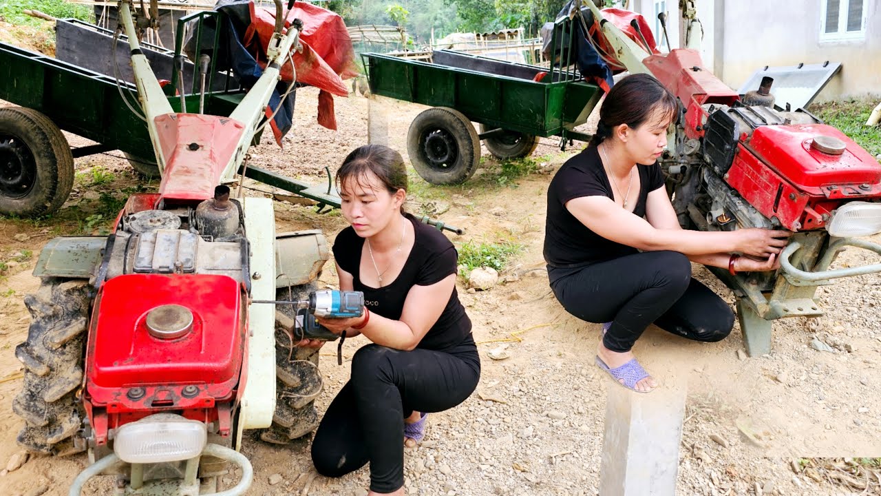 Genius girl Repairing agricultural machinery, Turn old into new, Restoration