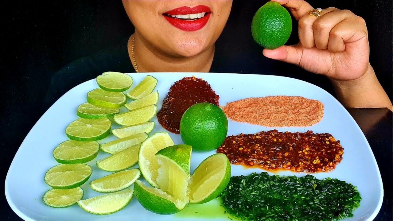 ASMR:MOUTH WATERING 4 LEMON WITH 4 TYPES OF SPICY SAUCE ||ZAKIA-SPICY ASMR