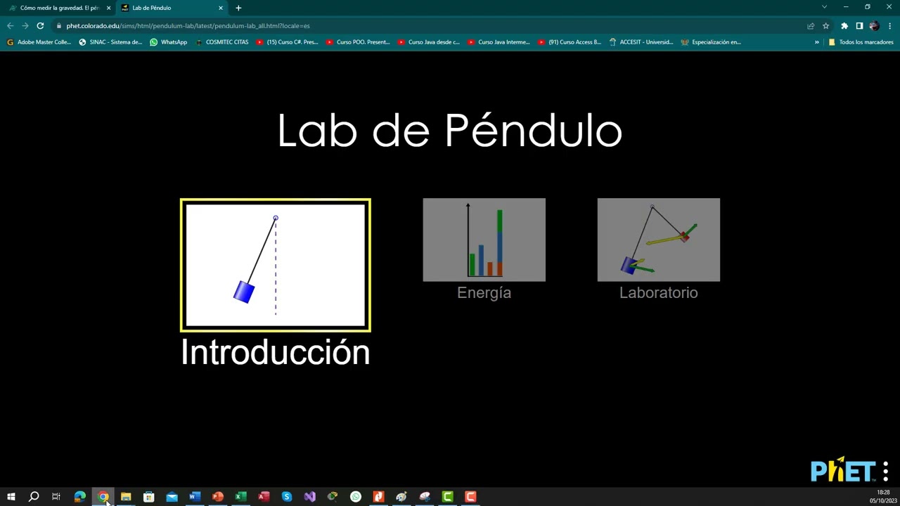 Calculo de la gravedad -  Laboratorio Virtual