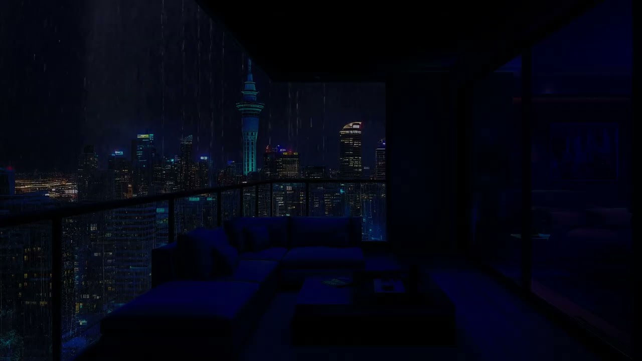 NO ADS 24-Hour Escape to a Luxury NYC Balcony : Heavy Rain on Window + Thunder for Sleep &Relaxation