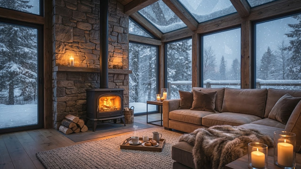 Cozy Winter Jazz ❄️ Wood Cabin with Fireplace Ambience & Relaxing Jazz Music for Peaceful Mood