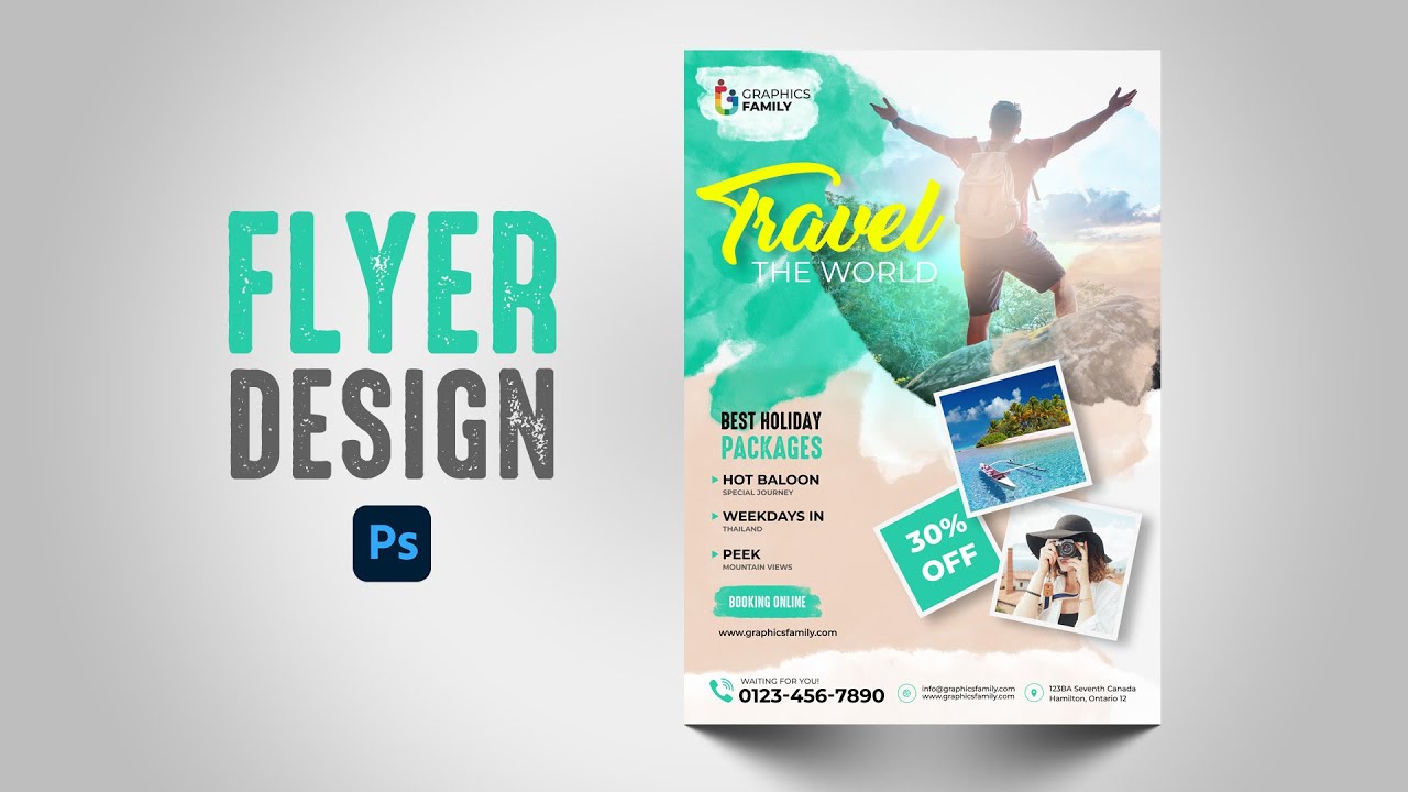 Travel Agency Flyer Design | Tour & Travel Poster Design | Flyer Design In Photoshop Tutorial