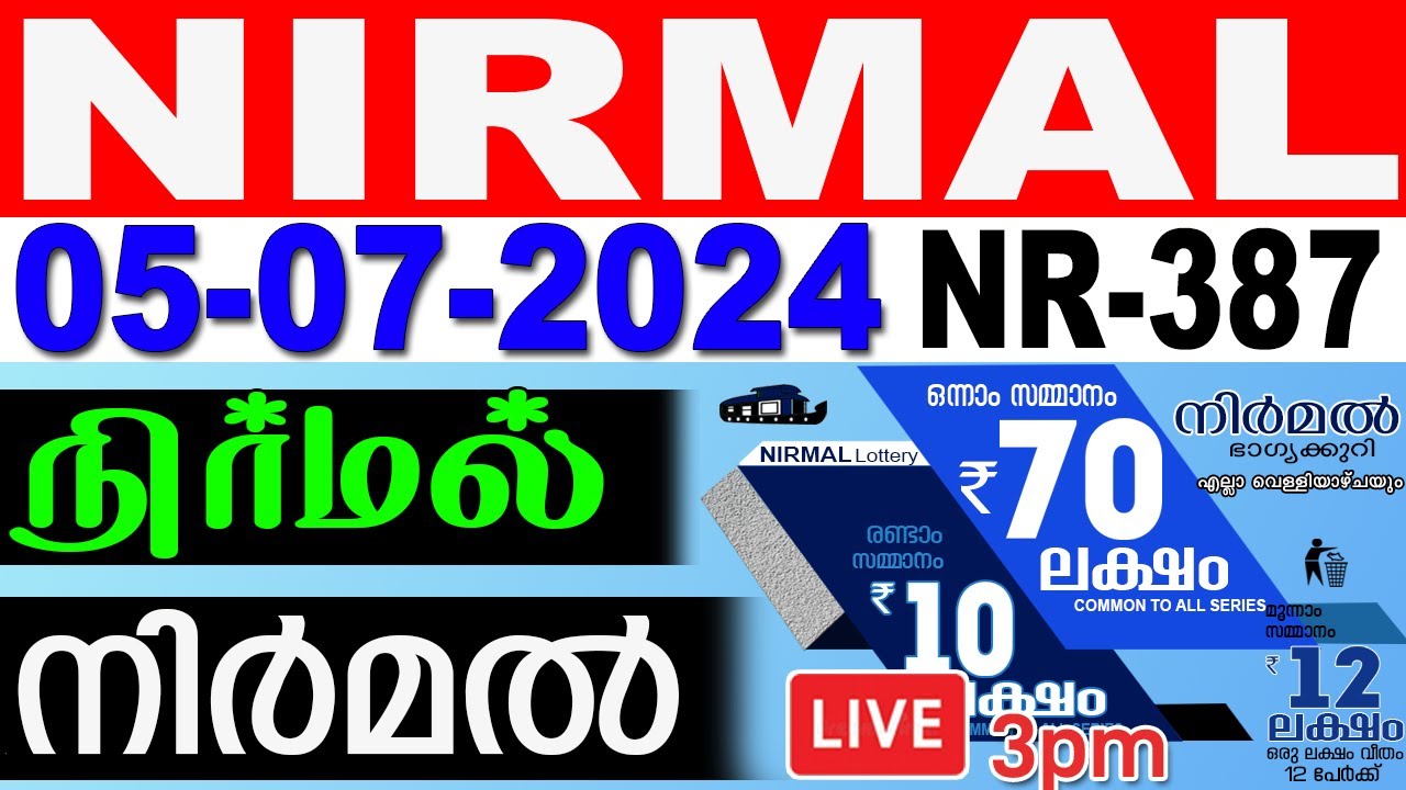 KERALA LOTTERY NIRMAL NR-387 | LIVE LOTTERY RESULT TODAY 05/07/2024 | KERALA LOTTERY LIVE RESULT
