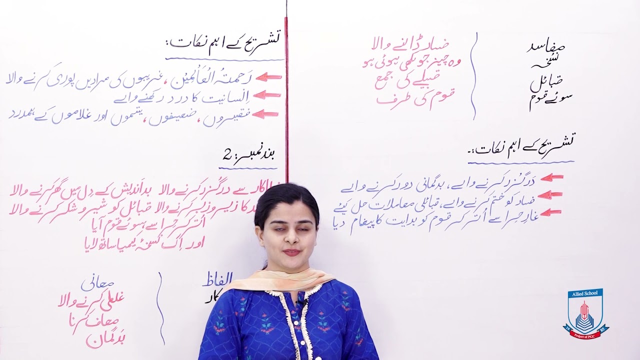 Class 6 - Urdu - Lecture 17 - Nazam Naat - Alfaz Mani, tashreh k naqat -  Allied Schools