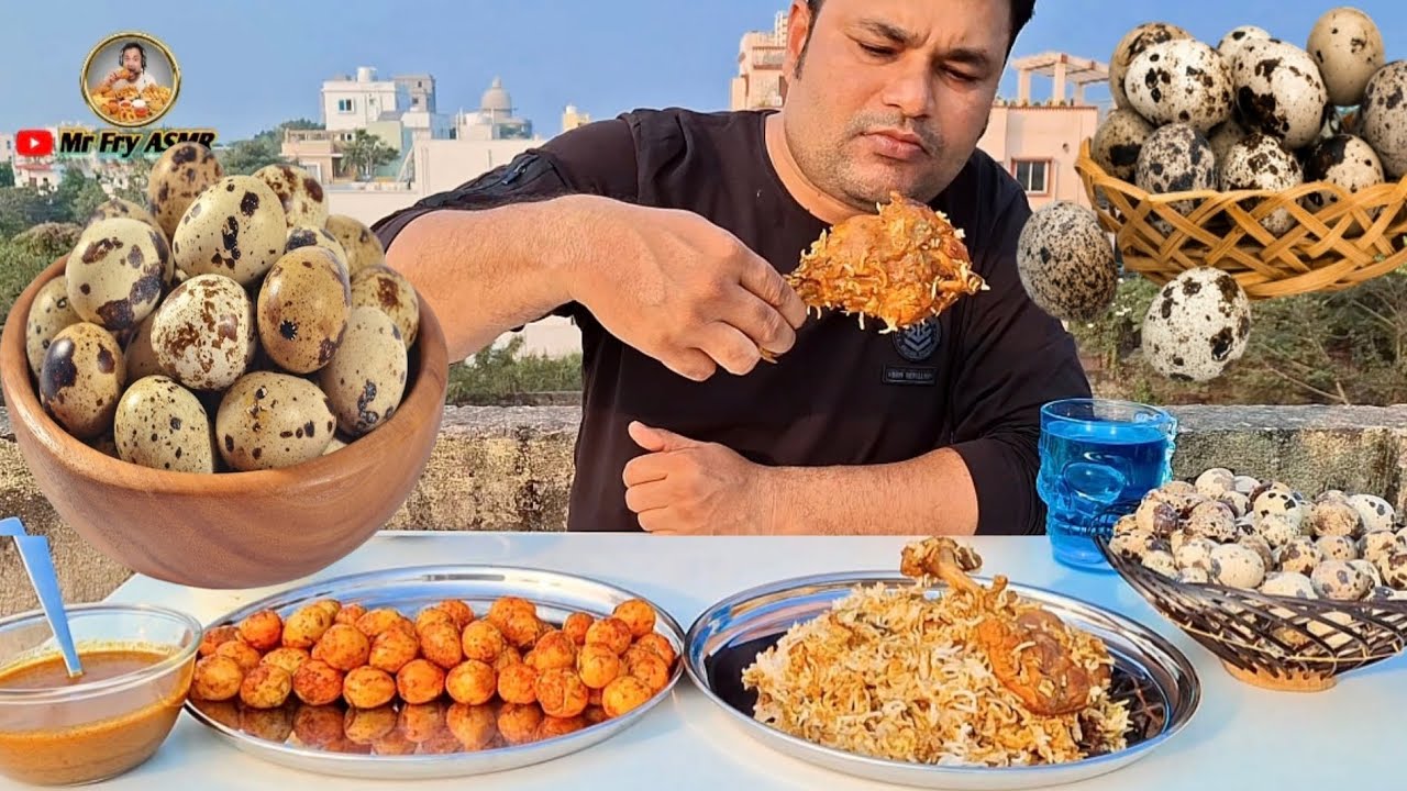EATING 300 QUAIL EGGS || CHICKEN LEG PIECE BIRYANI || EATING CHALLENGES. MR FRY ASMR. 