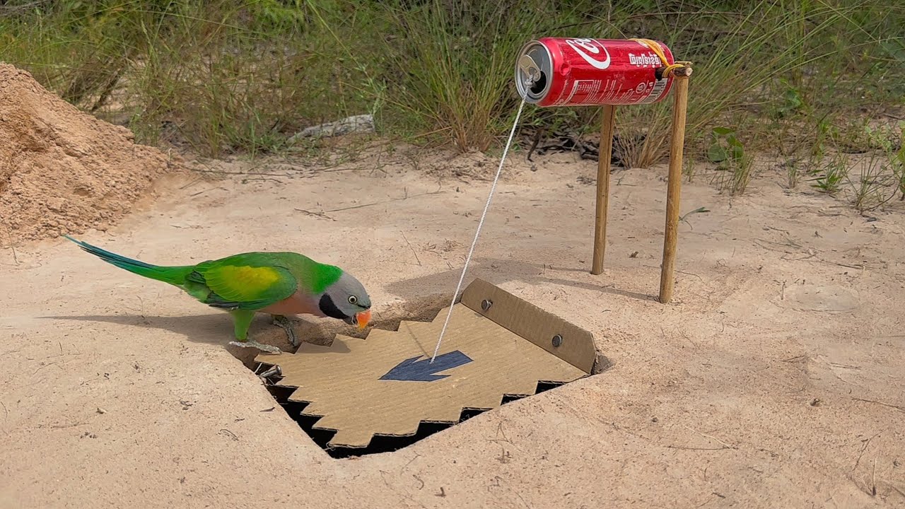 Technique Creative Parrot Trap Using Cardboard & Coca-Cola Can