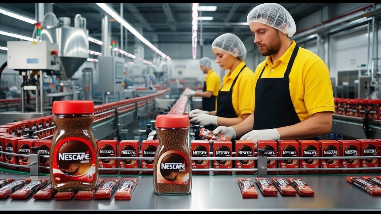 Внутри современной фабрики Nescafé — полный процесс производства растворимого кофе.
