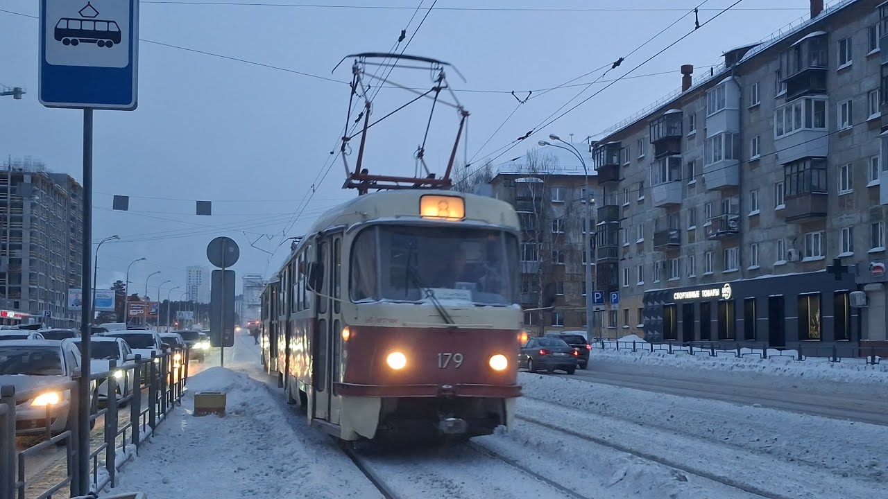 Поездка на трамвае Tatra T3SU | номер 179+180 | маршрут 8 | Екатеринбург 