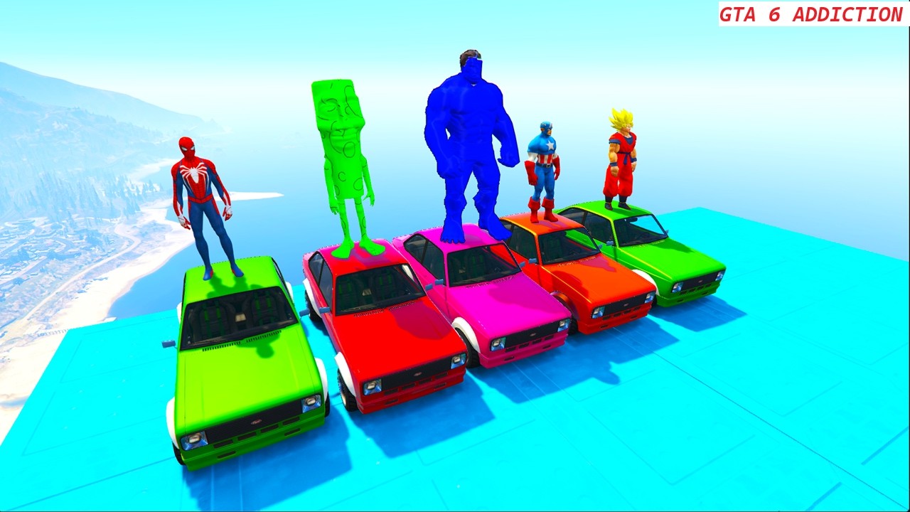 GTA V Superheroes Crazy Race Challenge with Super Cars | GTA V Spiderman Car Stunt Race #24