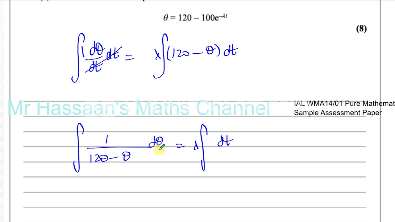 EDEXCEL  IAL WMA14 P4 new Sample Assesment Paper  Q8   Differential Equations