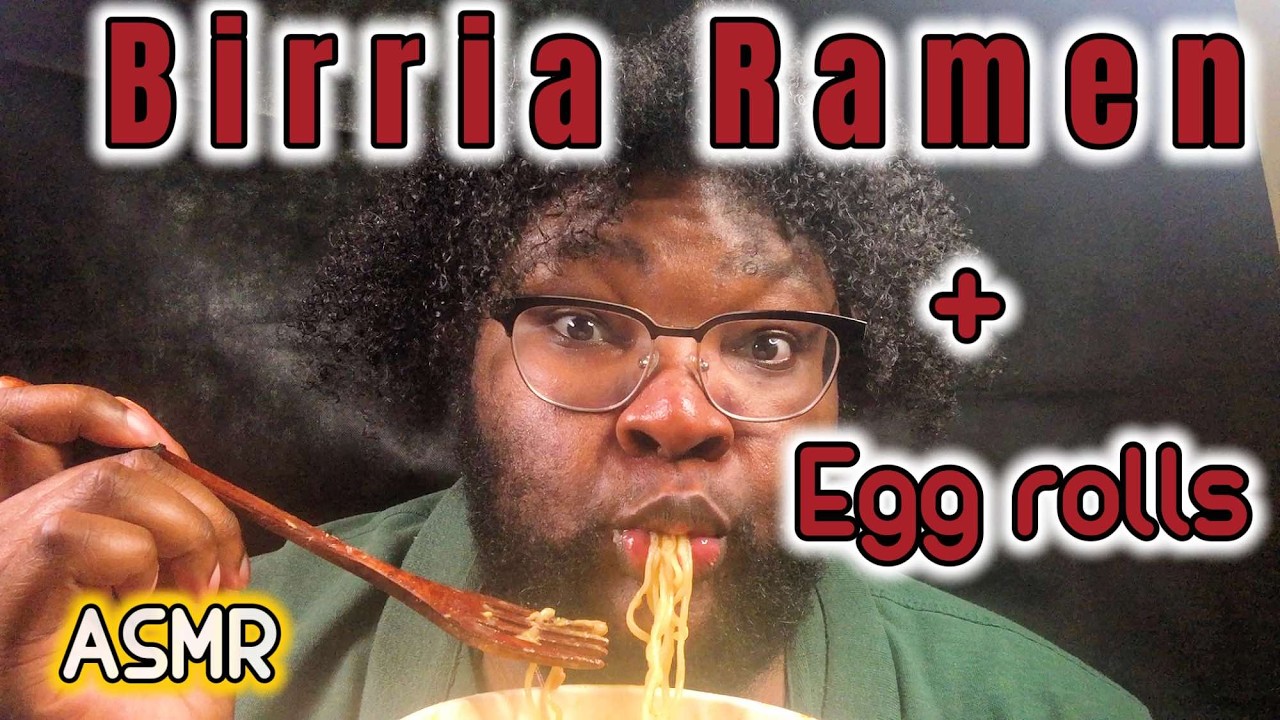 Birria Ramen & Egg Rolls Mukbang ASMR | No Talking | Pure Eating Sounds 😋