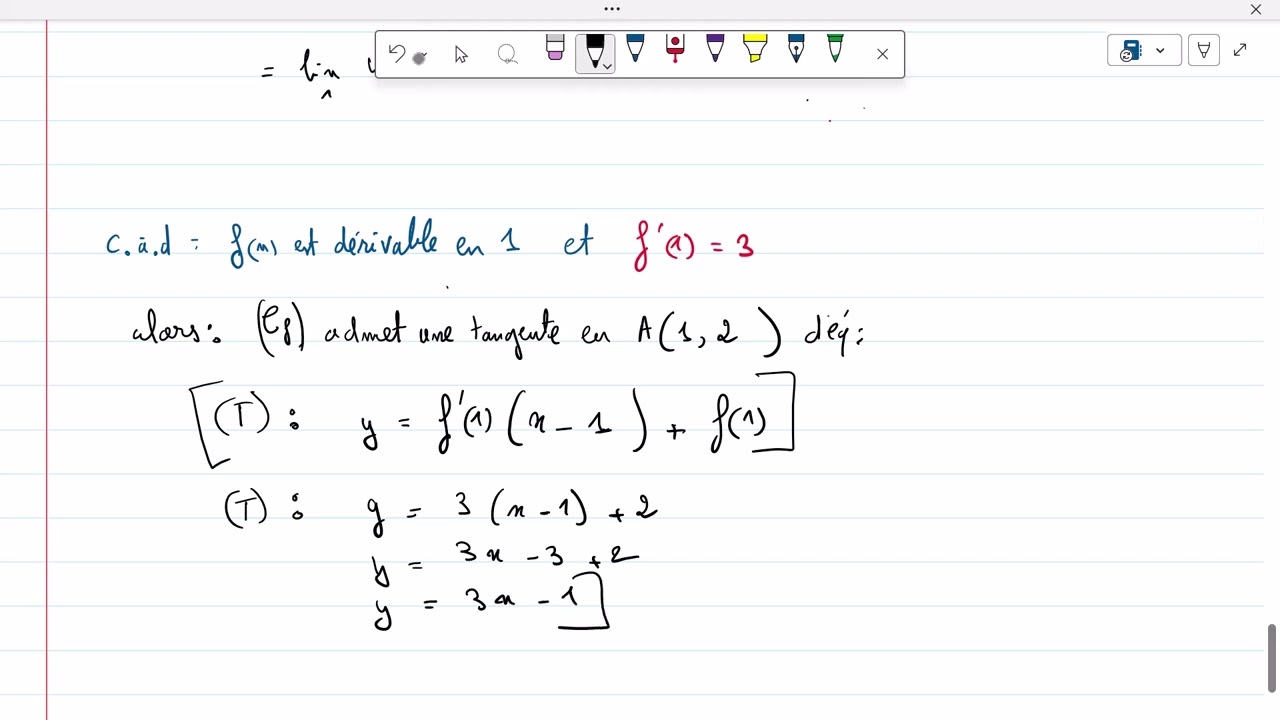 الاشتقاق: تمرين تطبيقي حول معادلة المماس - Exercice: Équation de la tangente