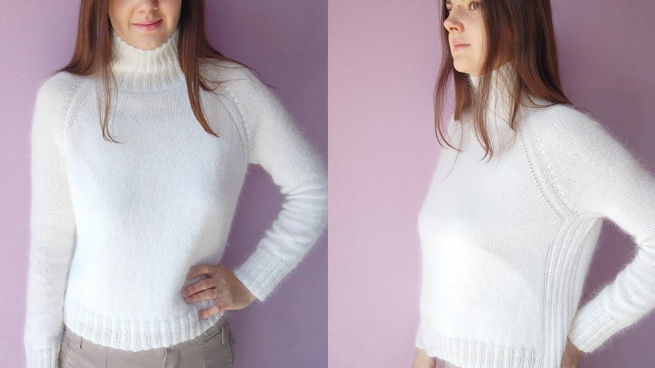 Экспресс МК свитер-водолазка реглан сверху из пряжи пух норки