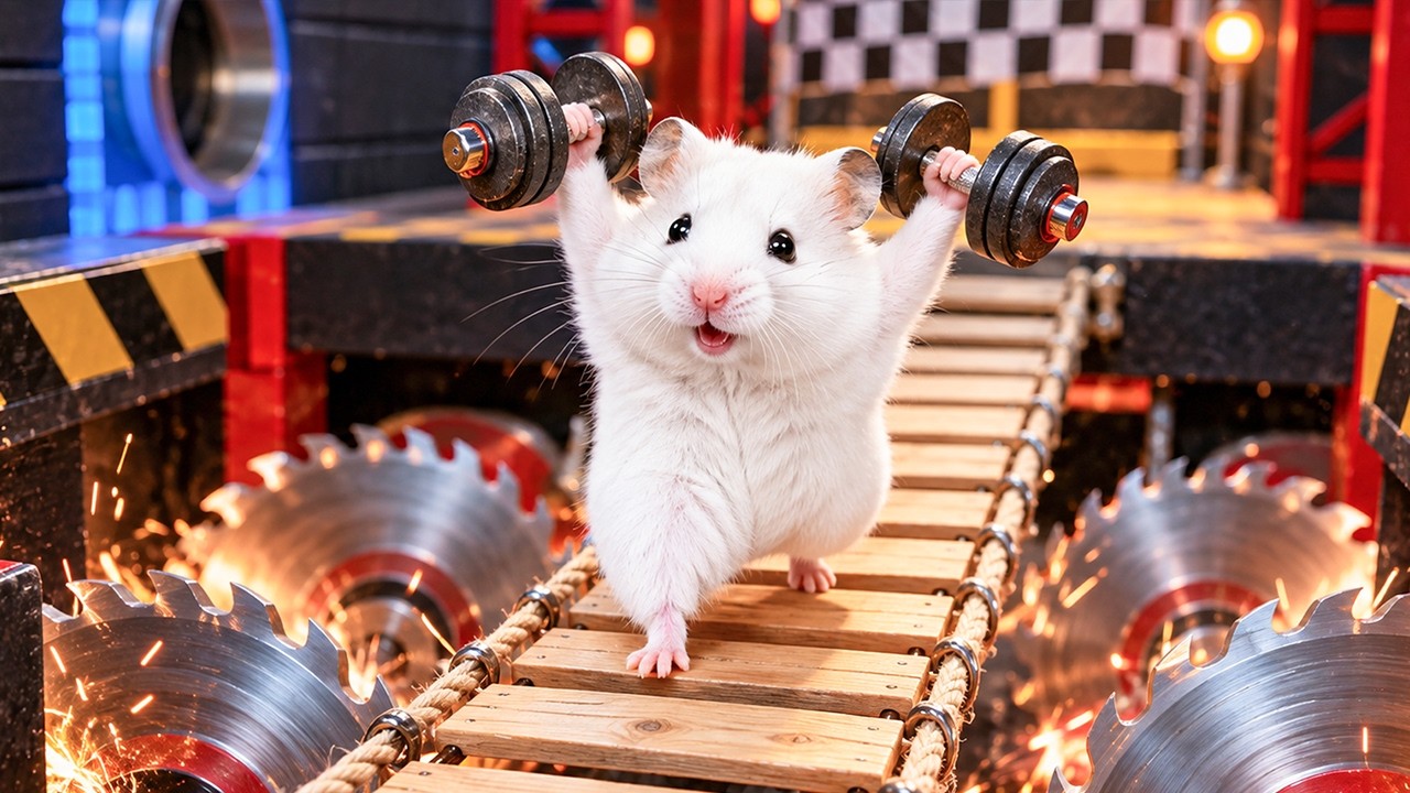 Strong Hamster Lifts Dumbbells in Dangerous Maze Escape Challenge | Hamster Maze