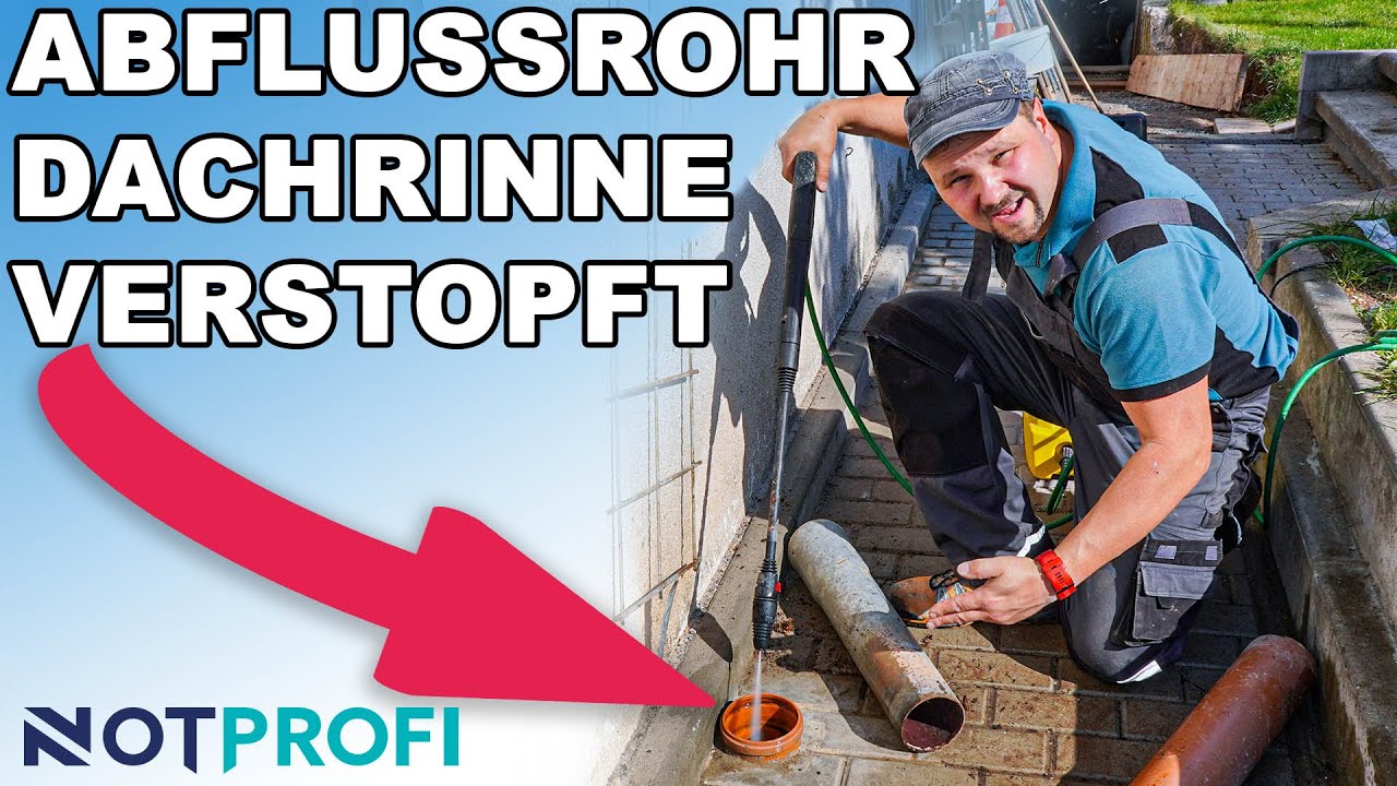 Abflussrohr verstopft Dachrinne /Regenrinne verstopft / Hochdruck Rohrreinigungsschlauch.