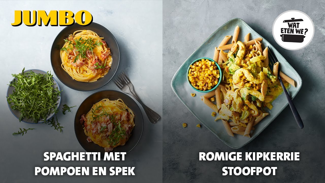Wat eten we? Compilatie - Spaghetti met pompoen en spek & Romige kipkerriestoofpot