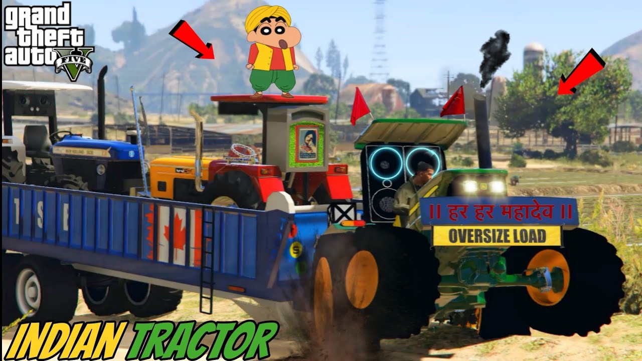 GTA 5 :  FRANKLIN AND SHINCHAN DRIVING INDIAN TRACTOR JOHN DEERE TOCHAN KING FOR TUG OF WAR IN GTA 5